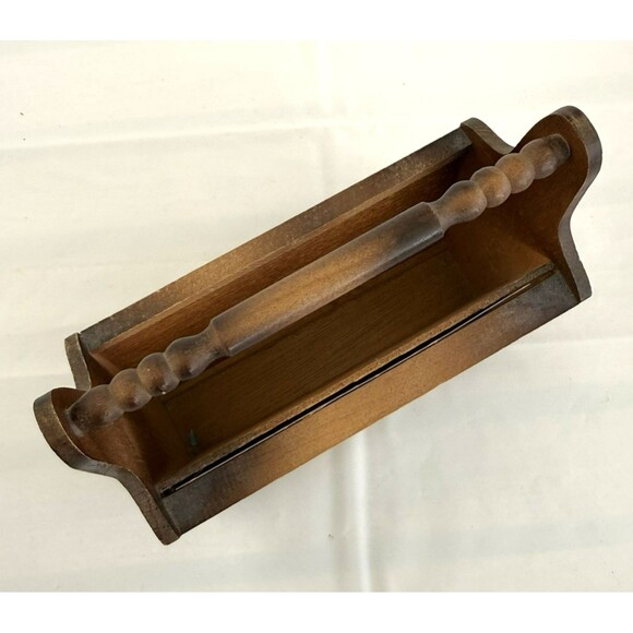 Vtg Wood Mini Magazine Rack Desktop Letter Holder Postcard Rocky Mountain Scene - Picture 2 of 10